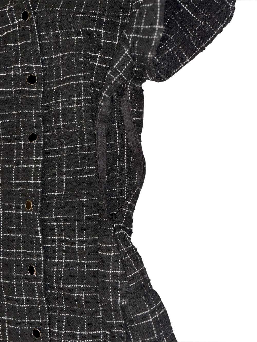 NWT ZARA Textured Short Dress Black & White Tweed Check Short Sleeve Mini Sz M - Picture 8 of 9